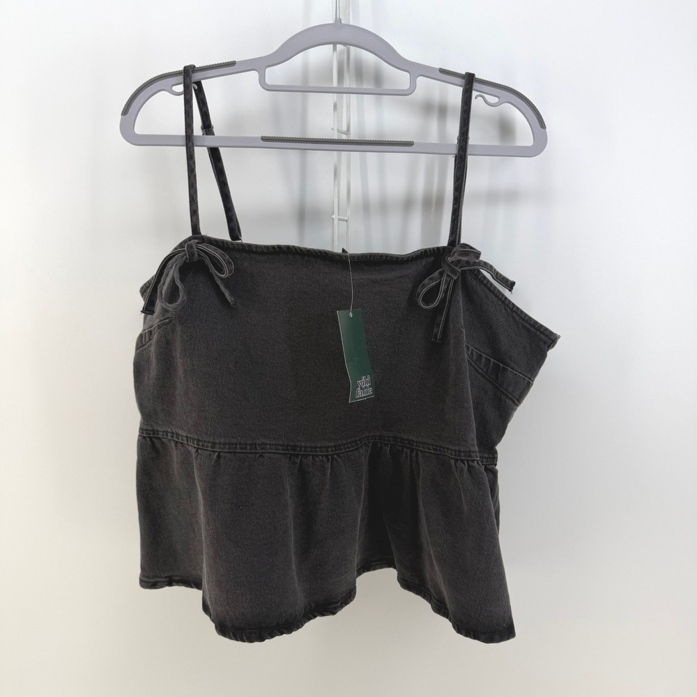 Wild Fable Denim Cami Top Womens XL Gray Wash Ruffle Bow Peplum Boho‎ Grunge Y2K
